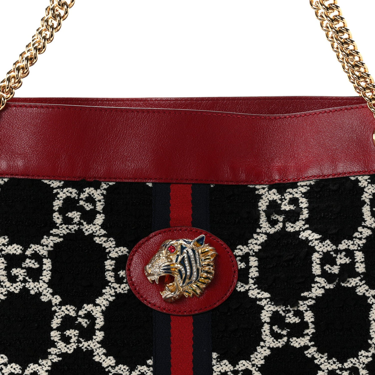 Tweed GG Monogram Large Rajah Chain Tote Romantic Cherry Black White wholesalehk.shop
