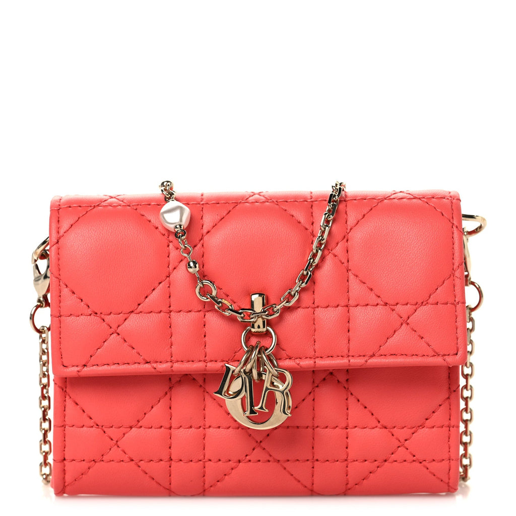Lambskin Cannage Miss Dior Glycine Wallet on Chain Pink wholesalehk.shop