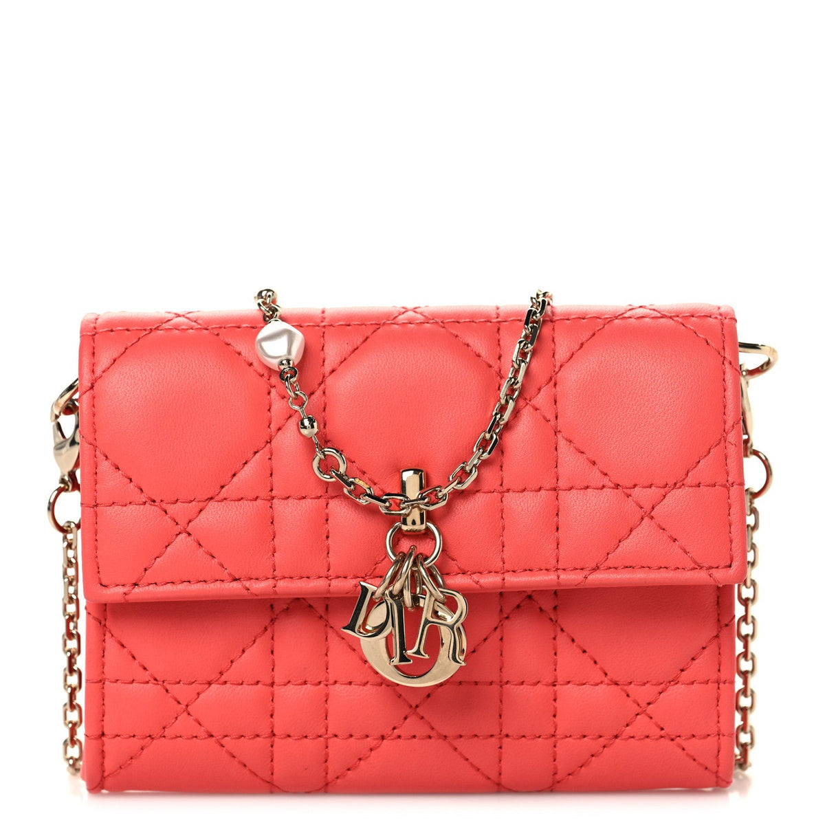 Lambskin Cannage Miss Dior Glycine Wallet on Chain Pink wholesalehk.shop
