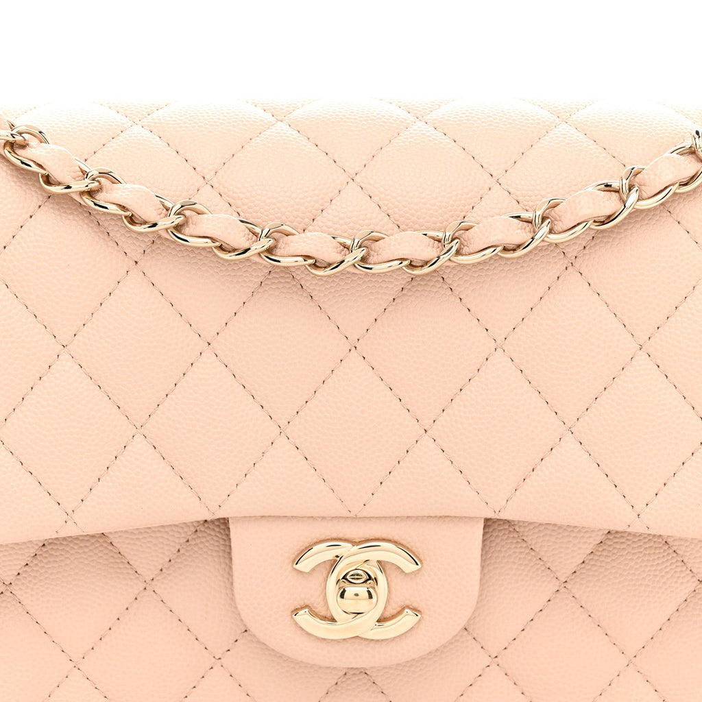 Caviar Quilted Medium Double Flap Light Beige wholesalehk.shop