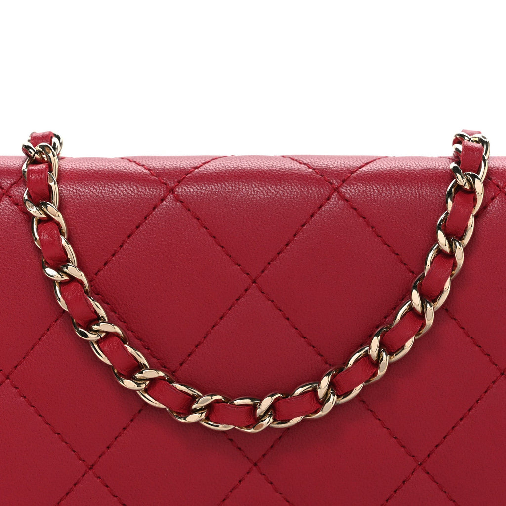 Lambskin Quilted Wallet On Chain WOC Dark Pink wholesalehk.shop