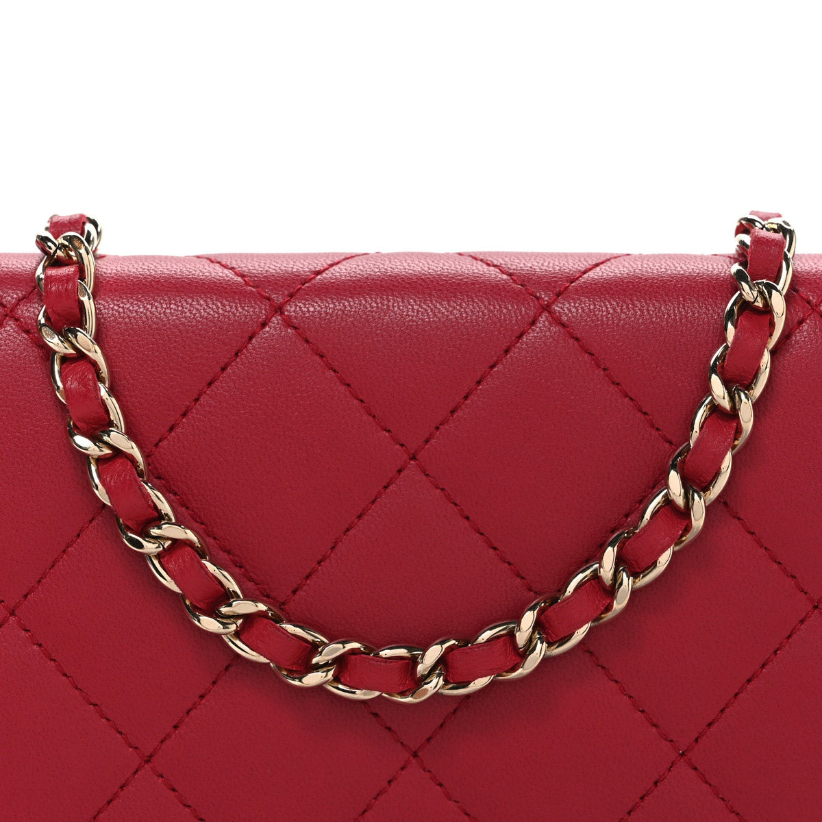 Lambskin Quilted Wallet On Chain WOC Dark Pink wholesalehk.shop