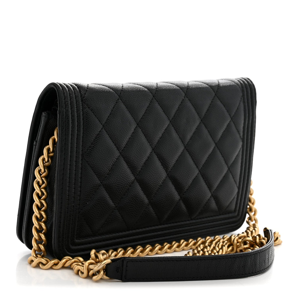 Caviar Quilted Boy Wallet On Chain WOC Black wholesalehk.shop