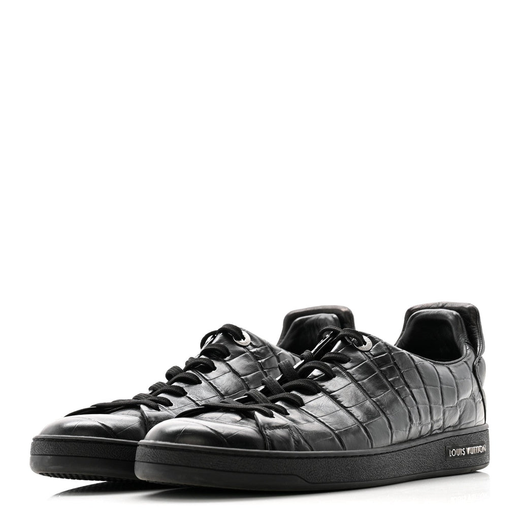 Calfskin Crocodile Embossed Frontrow Mens Sneakers 8 Black £¨ Direct shipment via from wholesalehk.shop