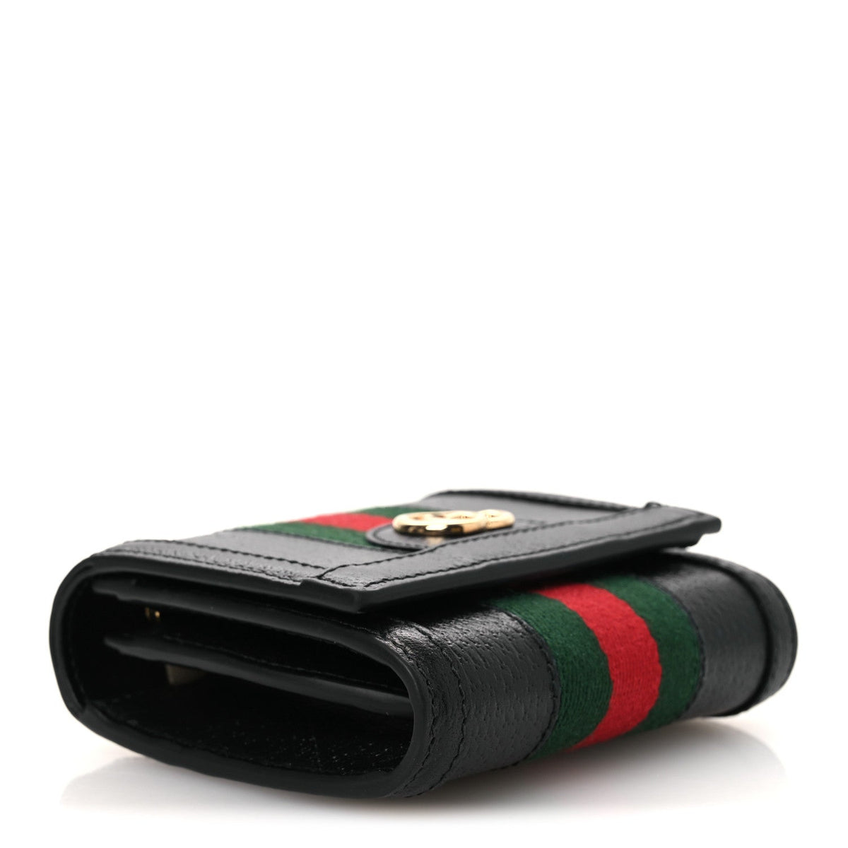 Textured Dollar Calfskin Web Ophidia Card Case Wallet Black wholesalehk.shop