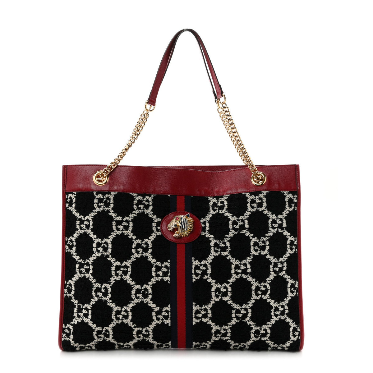Tweed GG Monogram Large Rajah Chain Tote Romantic Cherry Black White wholesalehk.shop