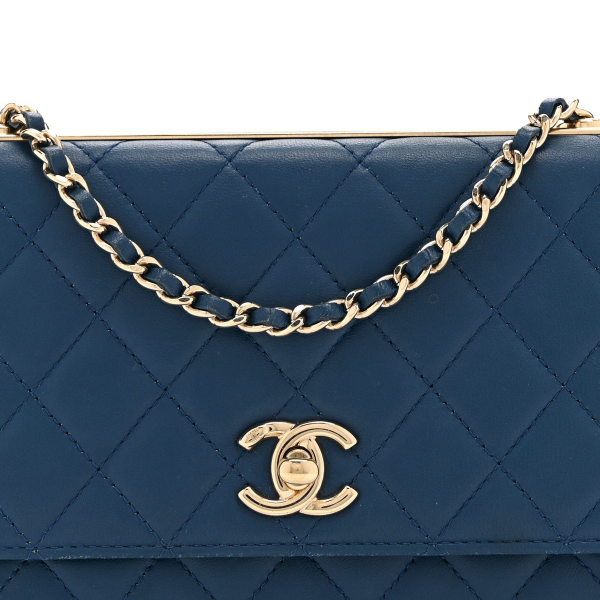Lambskin Quilted Trendy CC Wallet On Chain WOC Blue wholesalehk.shop