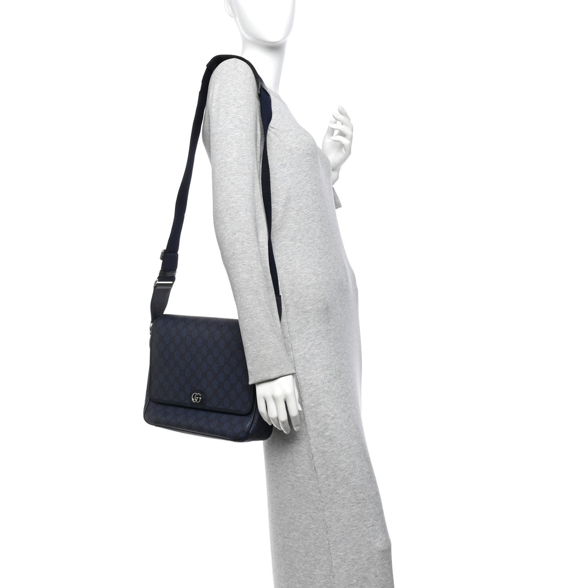 Tender GG Supreme Monogram Textured Dollar Calfskin Ophidia Messenger Bag Dark Blue wholesalehk.shop