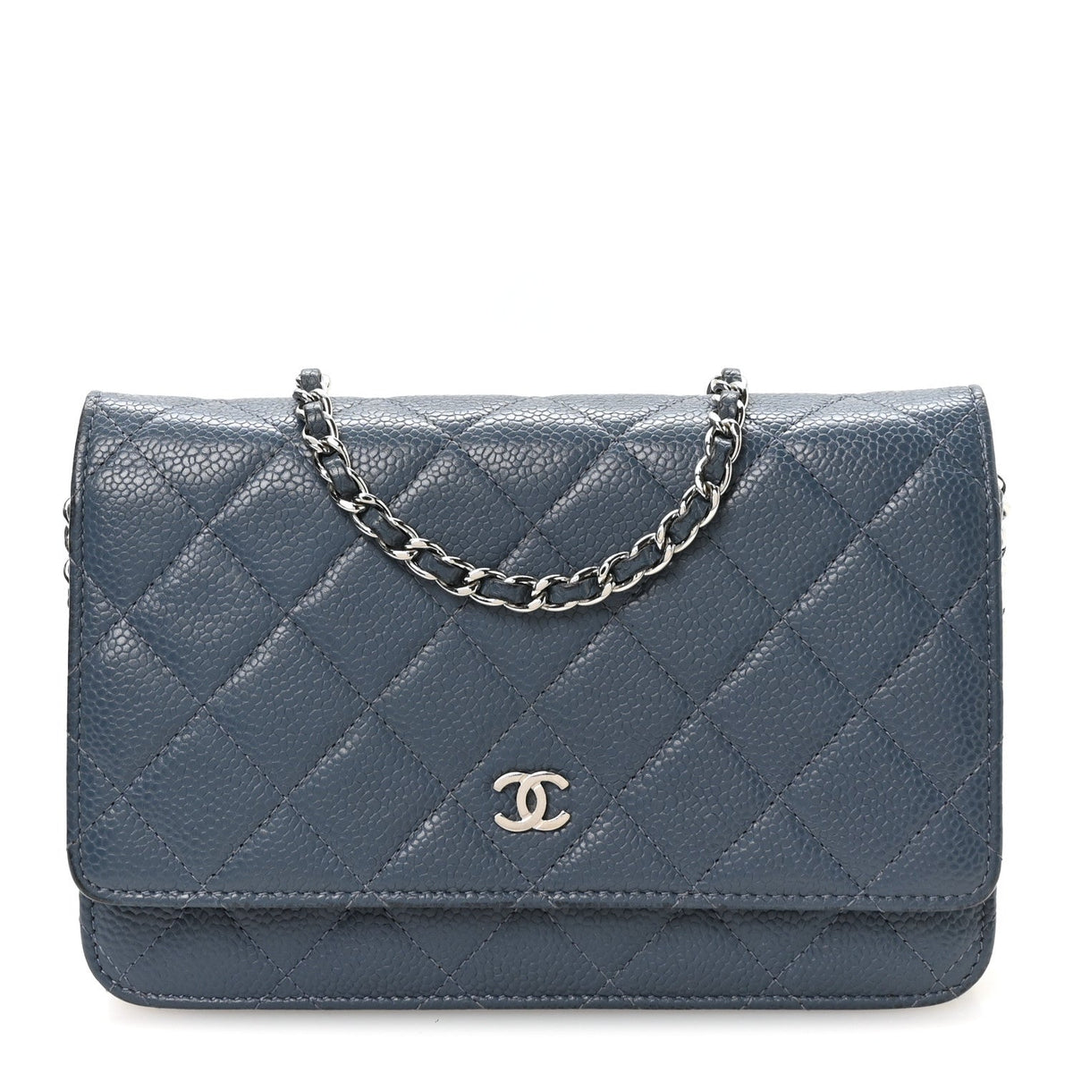Caviar Quilted Wallet on Chain WOC Blue wholesalehk.shop