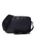 GG Supreme Monogram Textured Dollar Calfskin Web Ophidia Wristlet Shoulder Bag Black Blue wholesalehk.shop