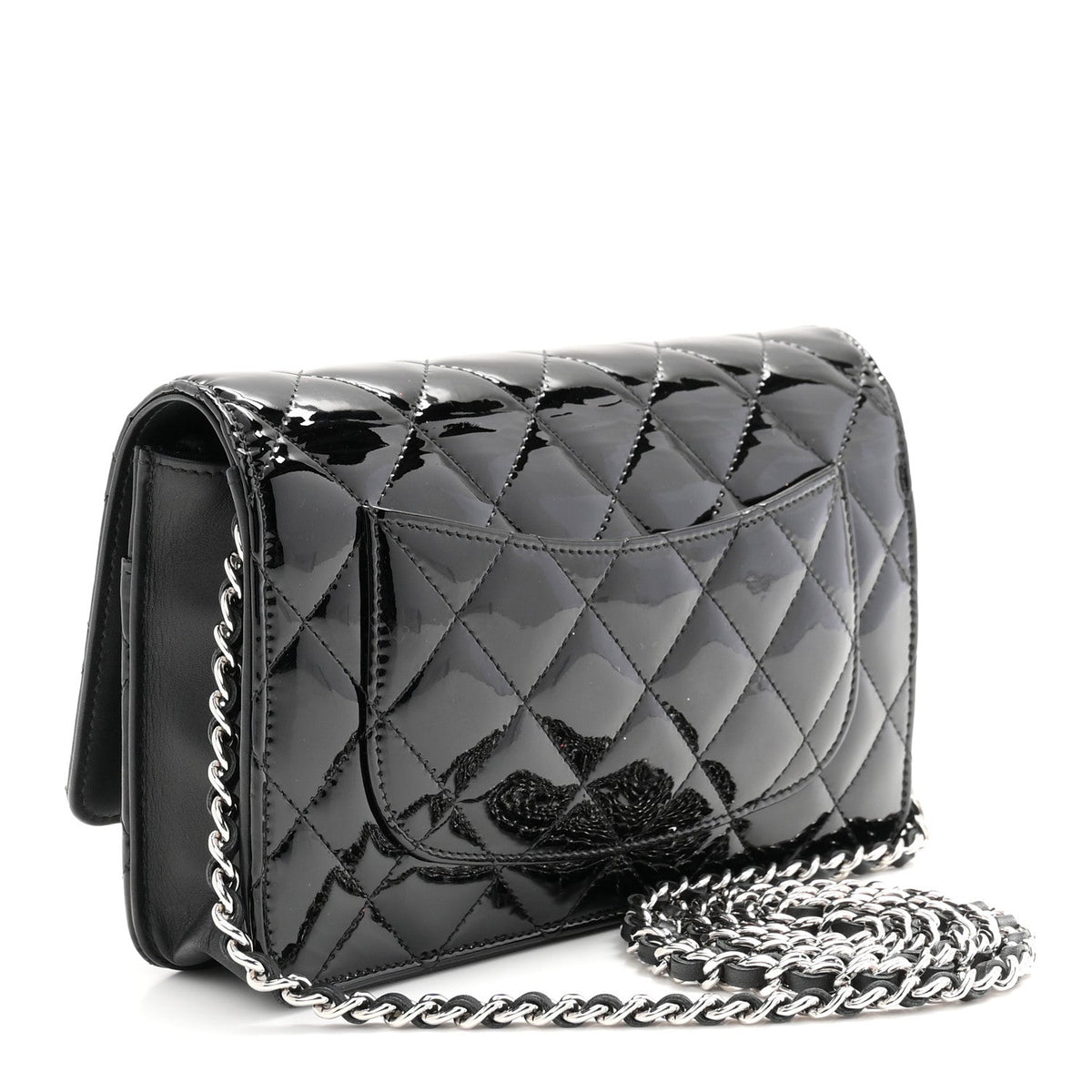 Patent Quilted Wallet On Chain WOC Black wholesalehk.shop