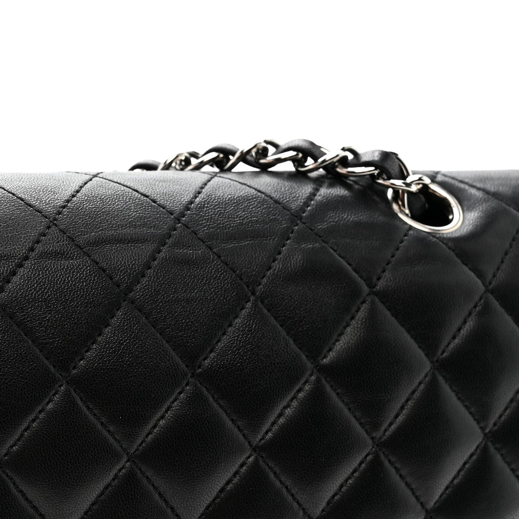 Lambskin Quilted Medium Double Flap Black wholesalehk.shop