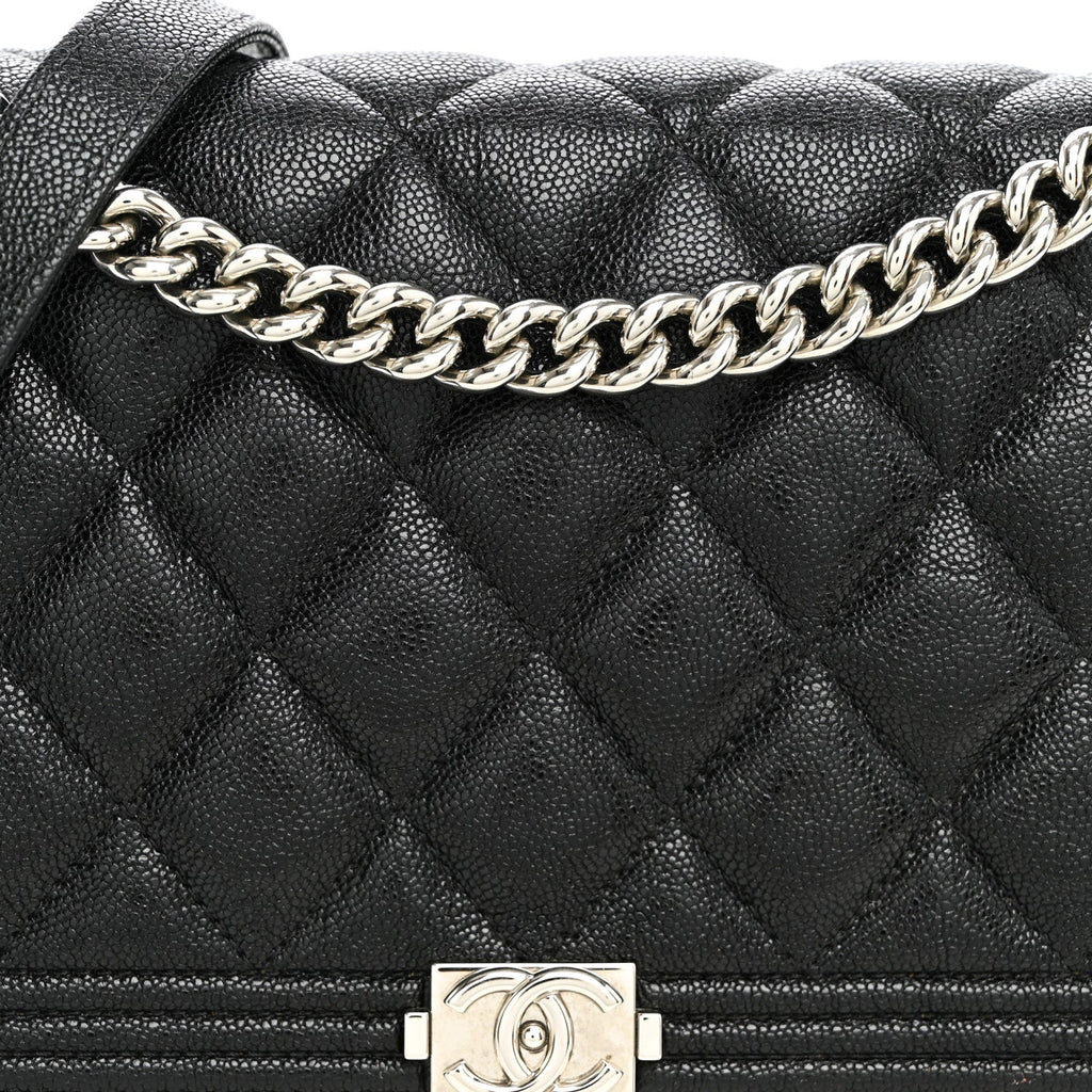 Caviar Quilted Boy Wallet On Chain WOC Black wholesalehk.shop