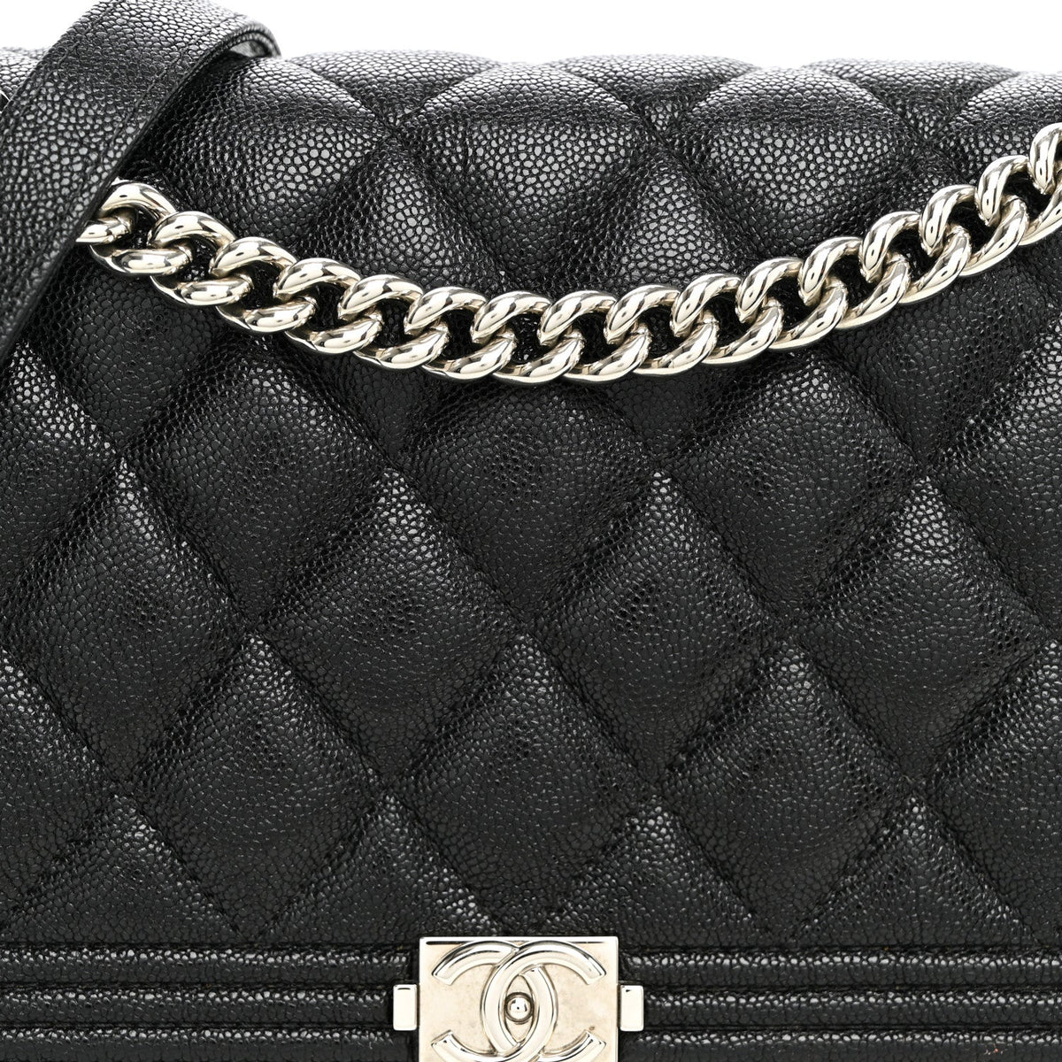Caviar Quilted Boy Wallet On Chain WOC Black wholesalehk.shop