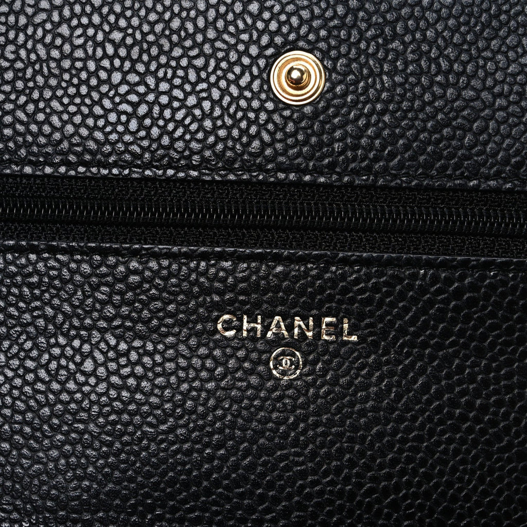 Caviar Quilted Wallet on Chain WOC Black wholesalehk.shop
