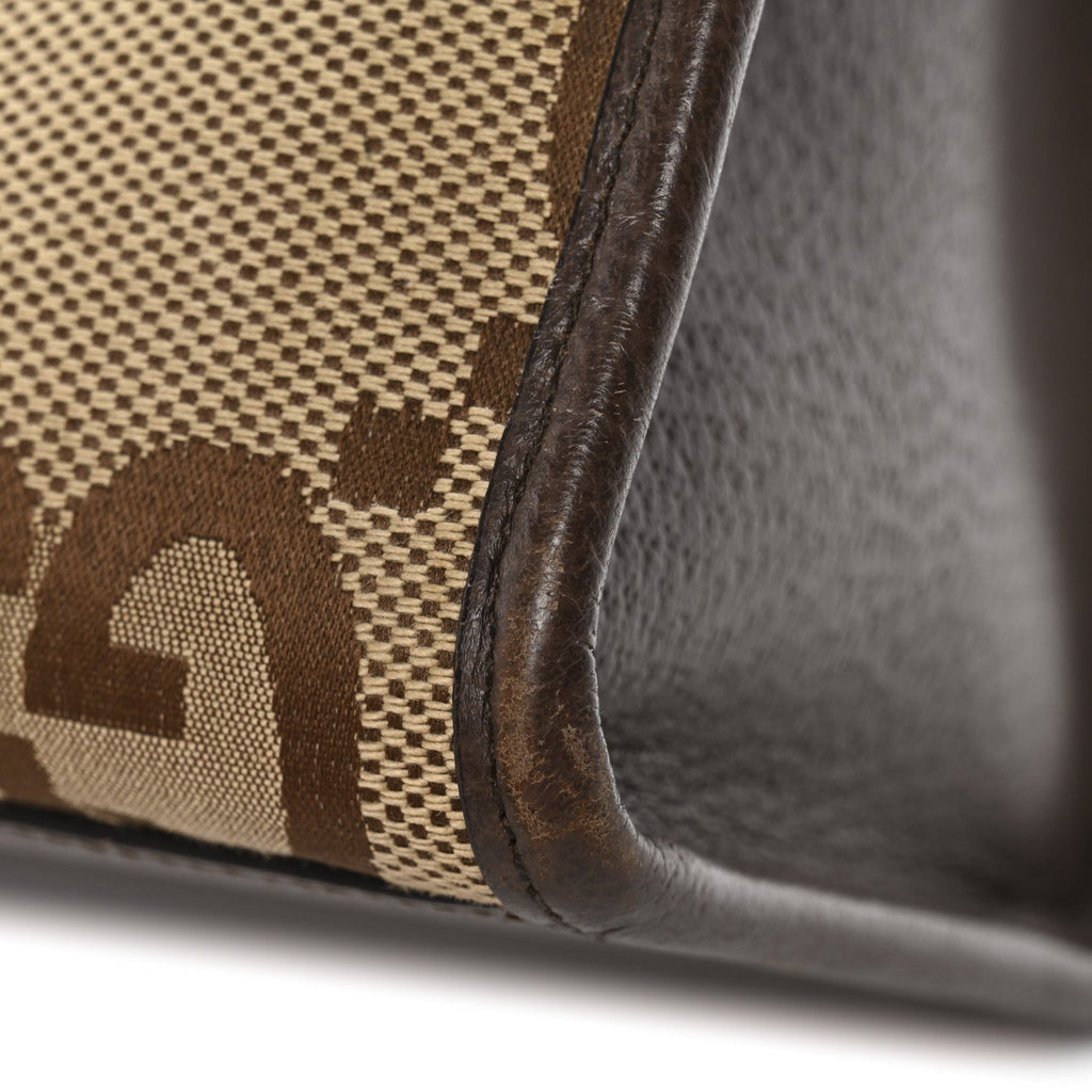 Monogram Jumbo GG Textured Dollar Calfskin Web Small Tote Bag Camel Ebony New Acero wholesalehk.shop