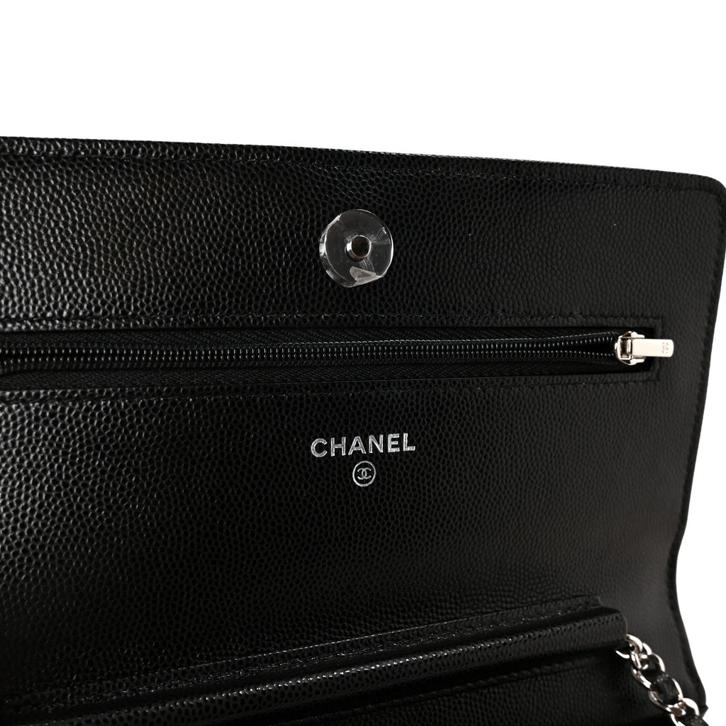 Caviar Quilted Chanel 19 Wallet On Chain WOC Black White wholesalehk.shop