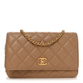Lambskin Quilted CC Pearl Crush Wallet on Chain WOC Beige wholesalehk.shop