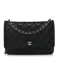 Lambskin Quilted Wallet On Chain WOC Black wholesalehk.shop