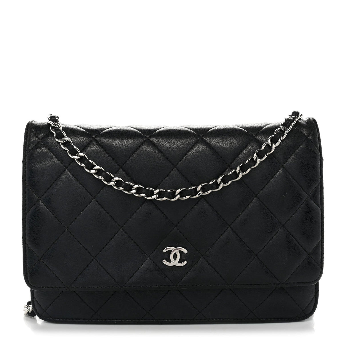 Lambskin Quilted Wallet On Chain WOC Black wholesalehk.shop