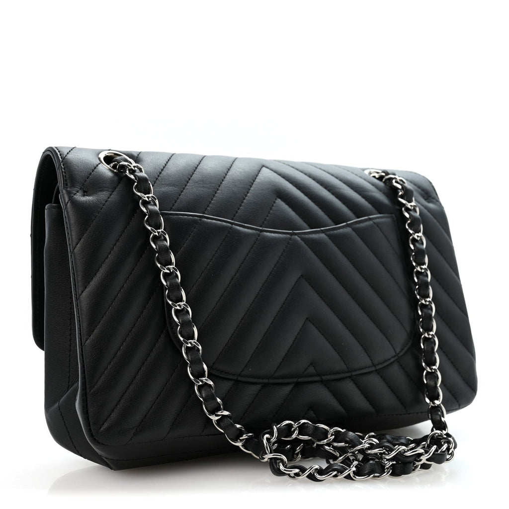 Lambskin Chevron Quilted Medium Double Flap Black wholesalehk.shop