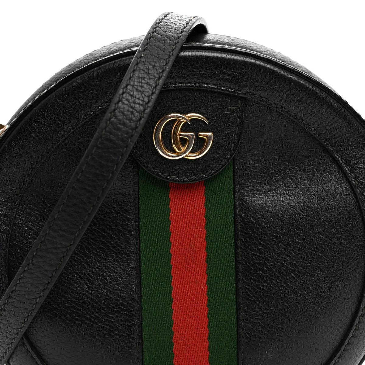 Grained Calfskin Web Mini Ophidia Round Shoulder Bag Black wholesalehk.shop
