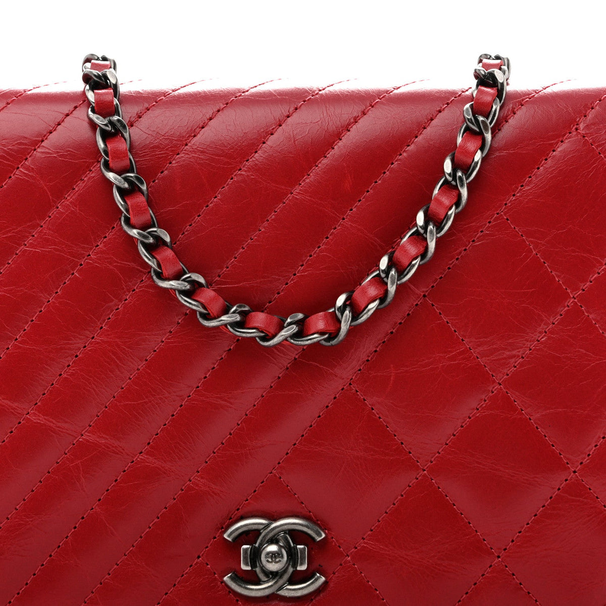 Glazed Calfskin Quilted Coco Boy Wallet On Chain WOC Red wholesalehk.shop