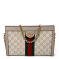 GG Supreme Monogram Textured Dollar Calfskin Web Small Ophidia Chain Shoulder Bag Beige Mystic White Oatmeal wholesalehk.shop
