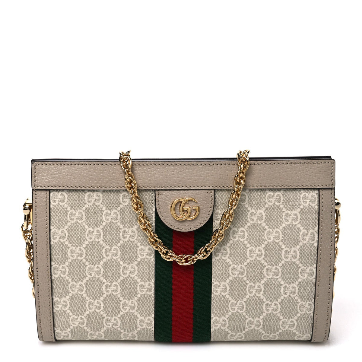 GG Supreme Monogram Textured Dollar Calfskin Web Small Ophidia Chain Shoulder Bag Beige Mystic White Oatmeal wholesalehk.shop