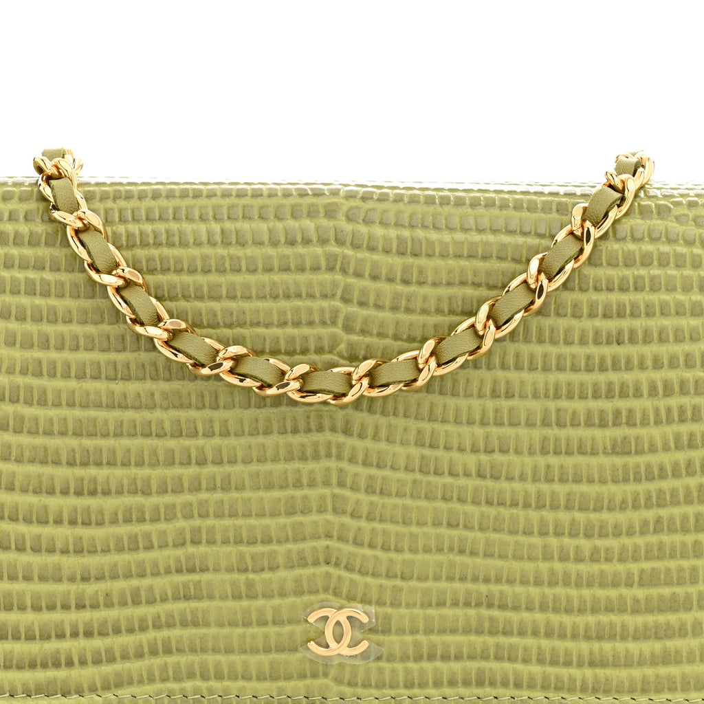 Calfskin Lizard Embossed Wallet On Chain WOC Green wholesalehk.shop