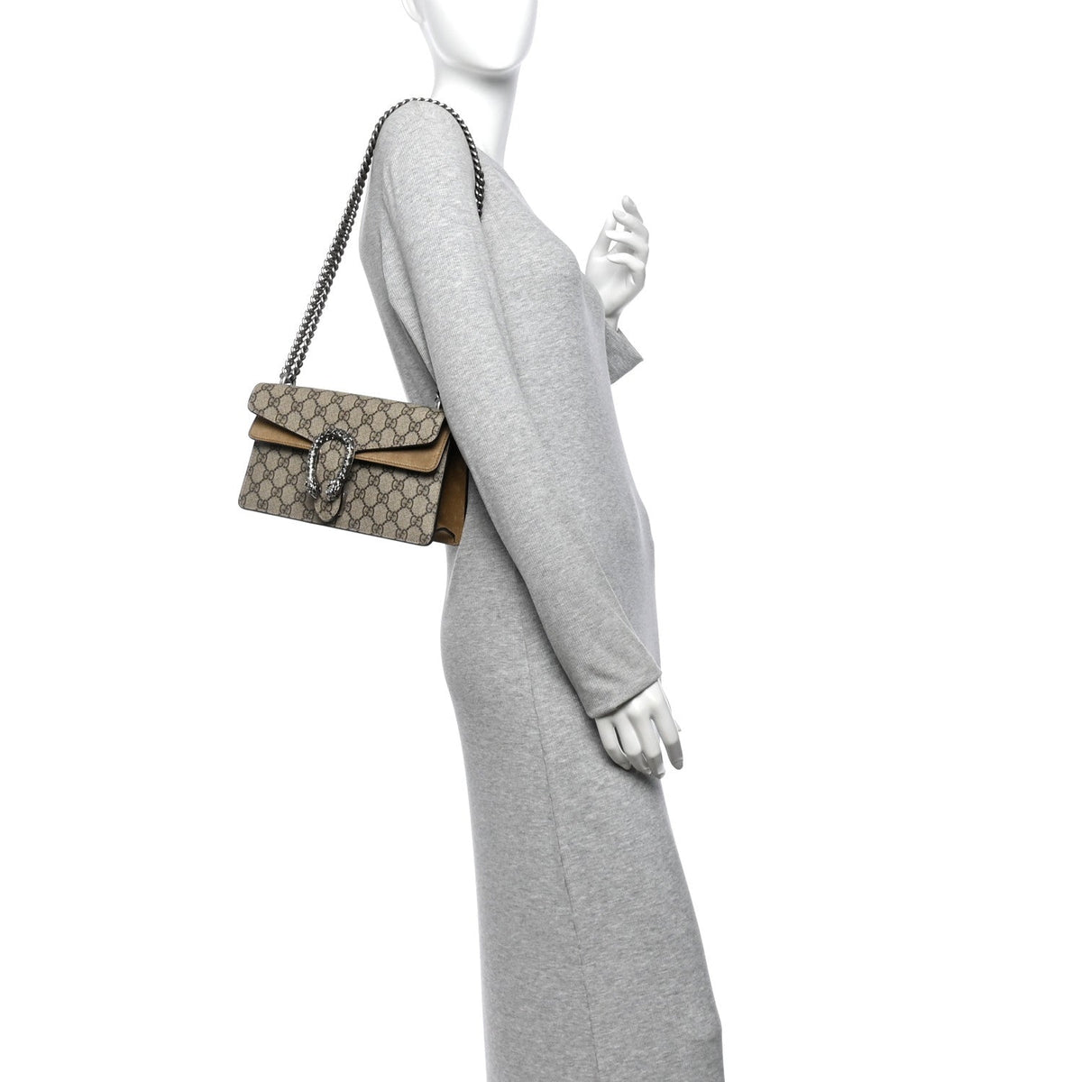 GG Supreme Monogram Suede Crystal Small Dionysus Shoulder Bag Beige Ebony Taupe wholesalehk.shop