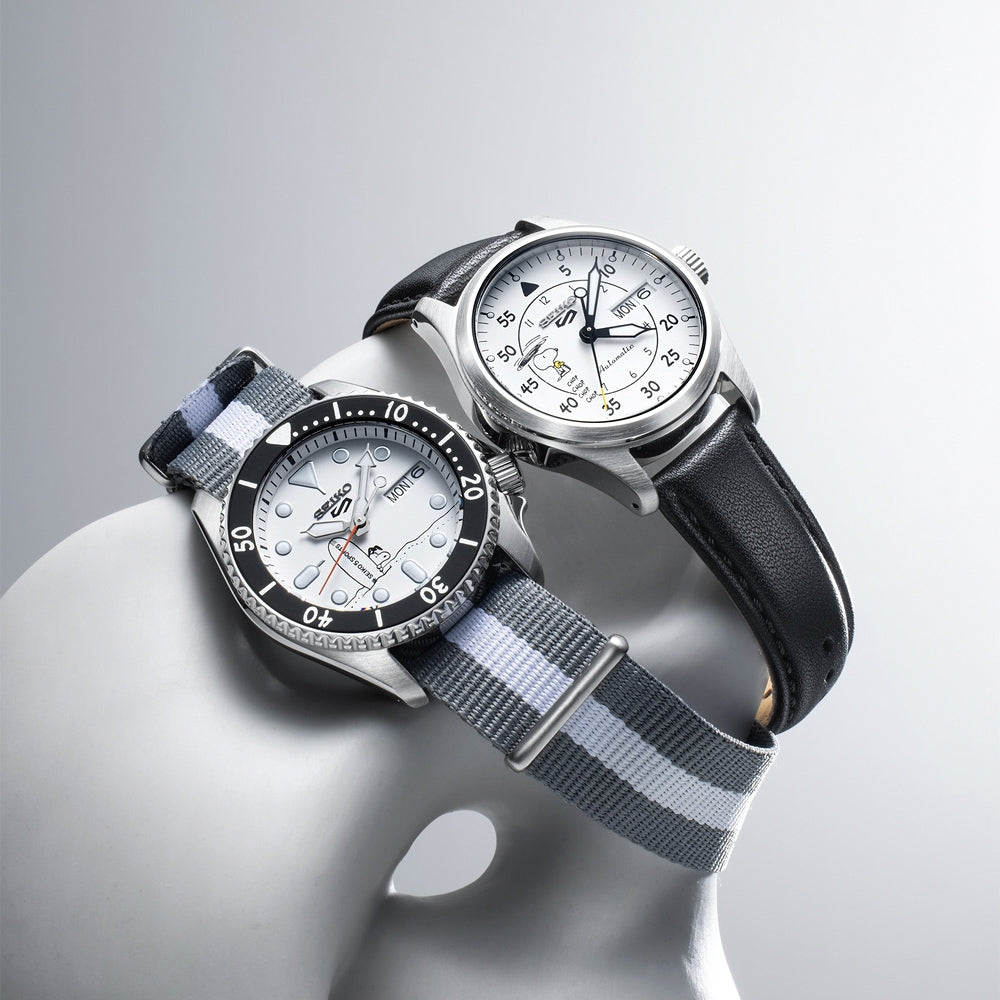 Seiko 5 Sports x Peanuts Surfboard Snoopy Limited Edition White Dial Two Tone NATO Strap Watch For Men - SRPK25K1 wholesalehk.shop