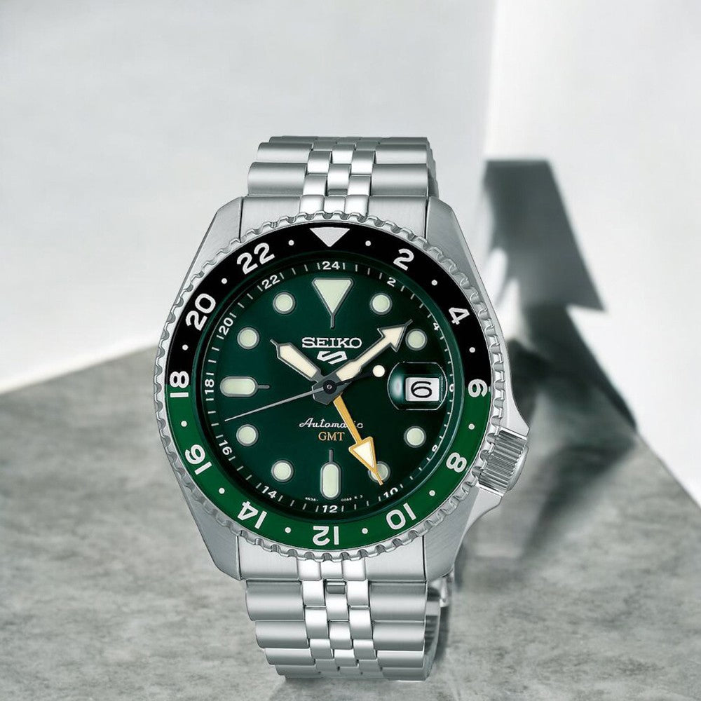 Seiko 5 Sports SKX GMT Automatic Green Dial Silver Steel Strap Watch For Men - SSK035K1 wholesalehk.shop