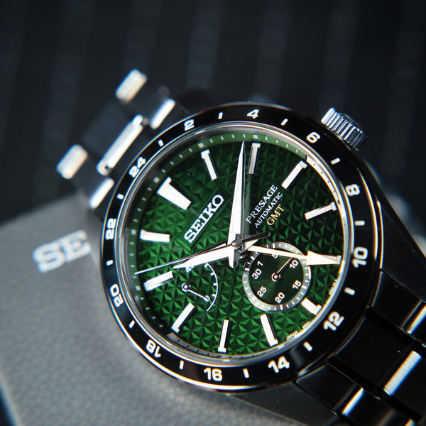 Seiko Presage Sharp Edged Series GMT Green Dial Silver Steel Strap Watch For Men - SPB219J1 wholesalehk.shop