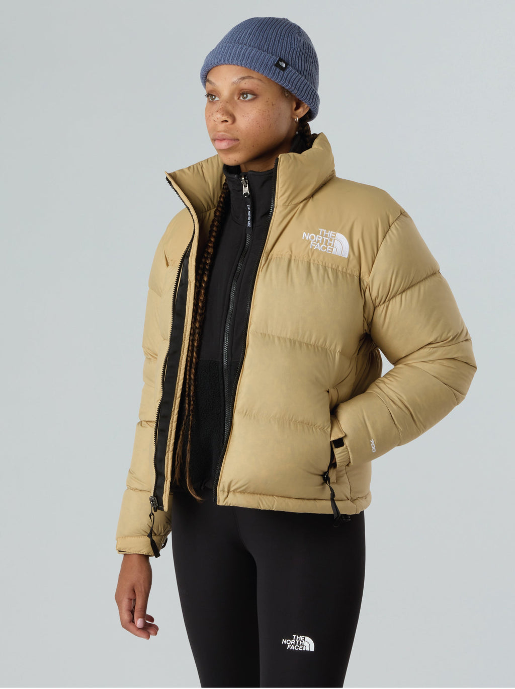 2026 New Arrival Giacca Retro Nuptse Squadrato da Donna Beige wholesalehk.shop