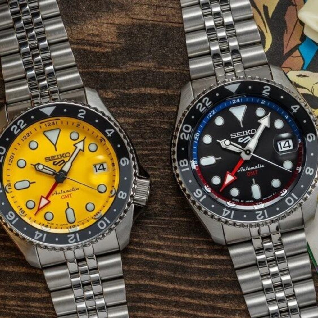 Seiko 5 Sport SKX GMT US Special Creation Automatic Yellow Dial Silver Steel Strap Watch for Men - SSK017K1 wholesalehk.shop