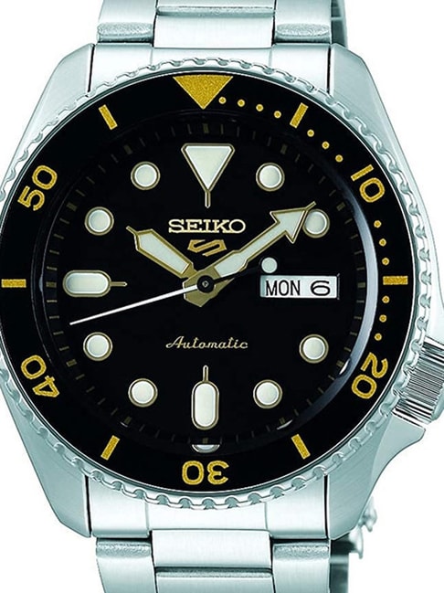 Seiko 5 Sports Automatic Black Dial Silver Steel Strap Watch For Men - SRPD57K1 wholesalehk.shop