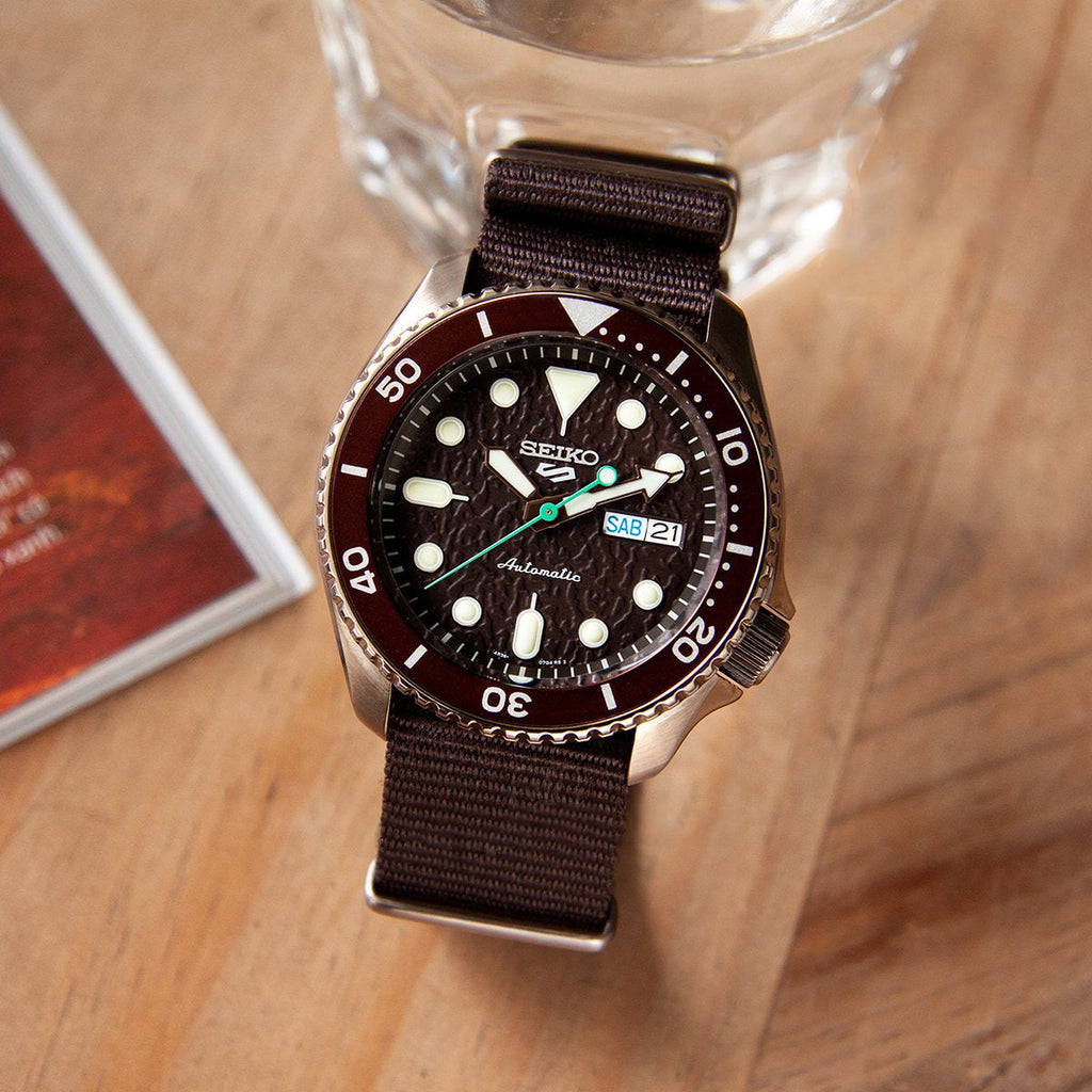 Seiko 5 Sport Automatic Brown Dial Brown Nylon Strap Watch For Men - SRPD85K1 wholesalehk.shop