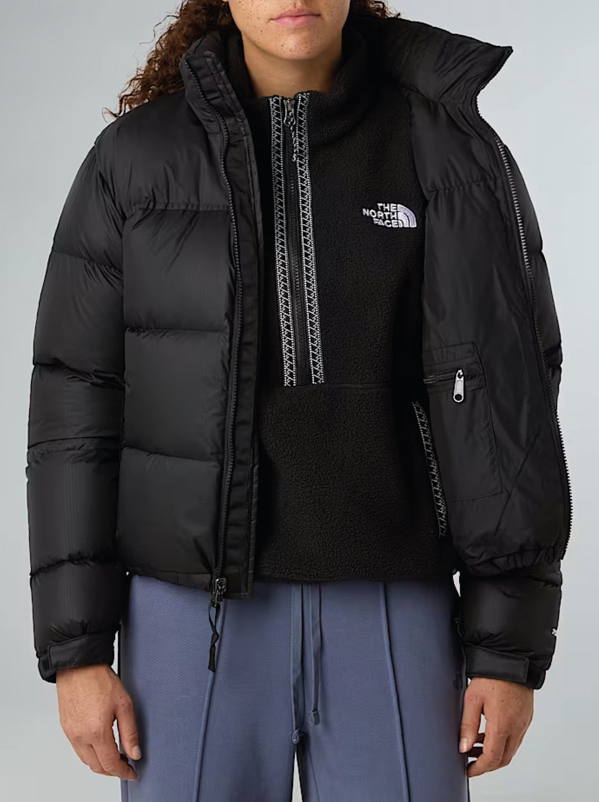 2026 New Arrival Giacca Retro Nuptse Squadrato da Donna Nero wholesalehk.shop