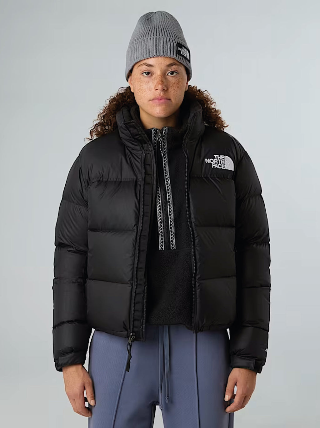 2026 New Arrival Giacca Retro Nuptse Squadrato da Donna Nero wholesalehk.shop