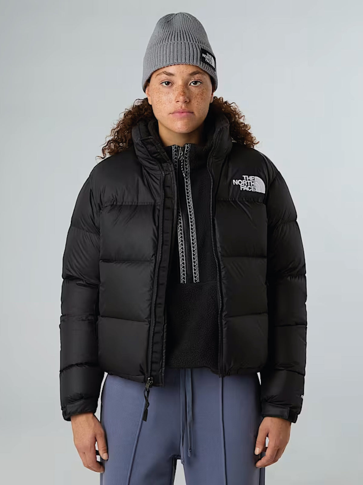 2026 New Arrival Giacca Retro Nuptse Squadrato da Donna Nero wholesalehk.shop