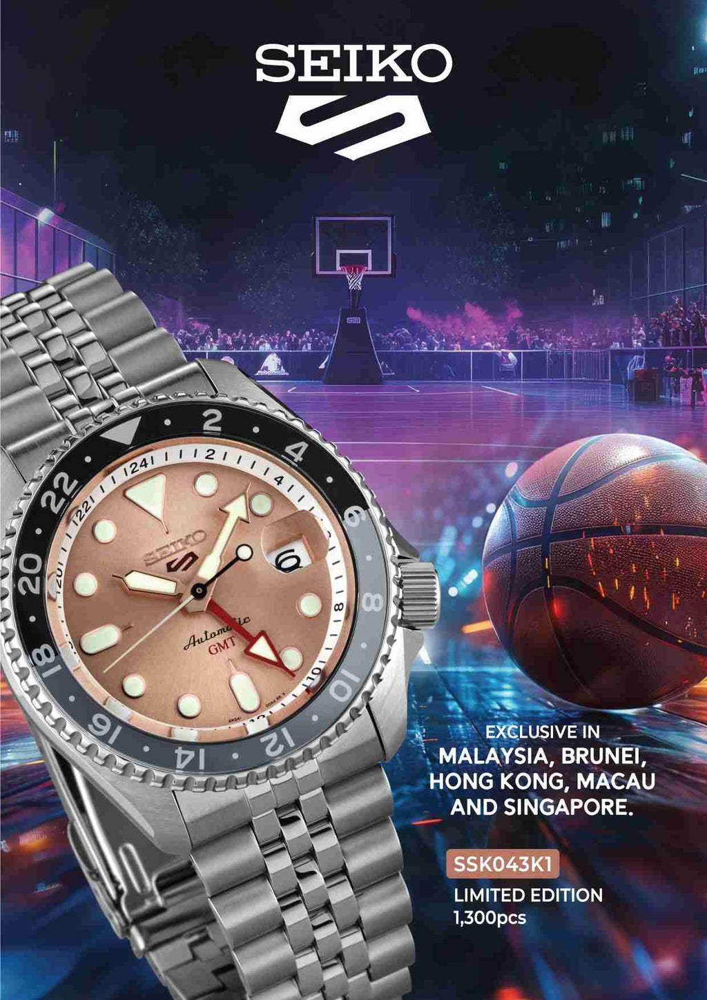 Seiko 5 Sports GMT Thong Sia Limited Edition Brown Dial Silver Steel Strap Watch for Men - SSK043K1 wholesalehk.shop
