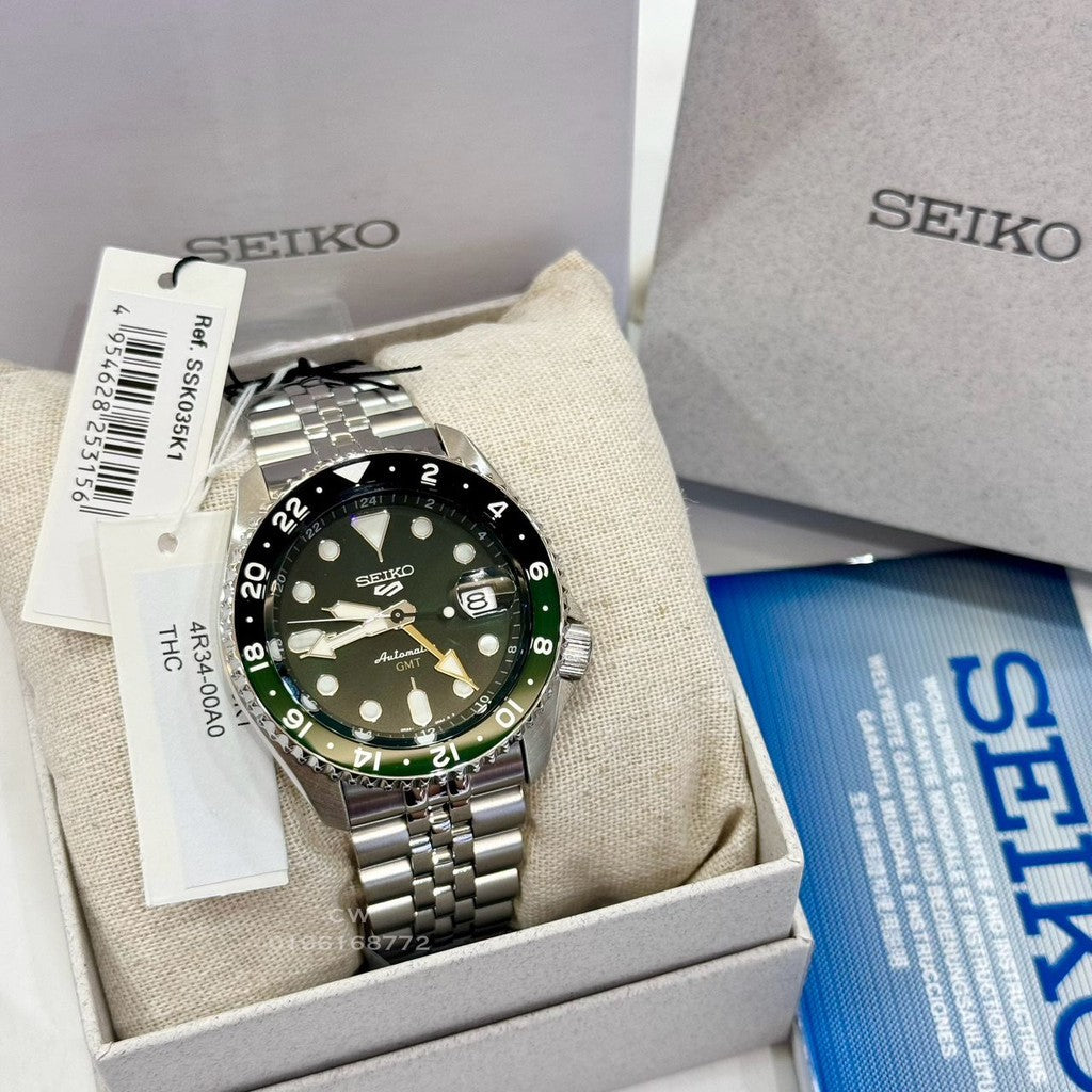 Seiko 5 Sports SKX GMT Automatic Green Dial Silver Steel Strap Watch For Men - SSK035K1 wholesalehk.shop
