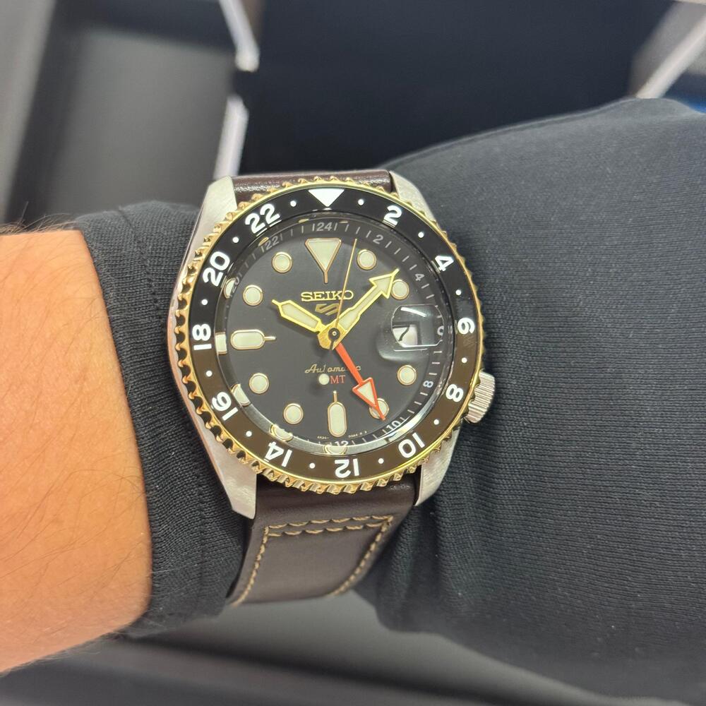 Seiko 5 Sports SKX GMT Automatic Mocha Black Dial Brown Leather Strap Watch For Men - SSK036K1 wholesalehk.shop