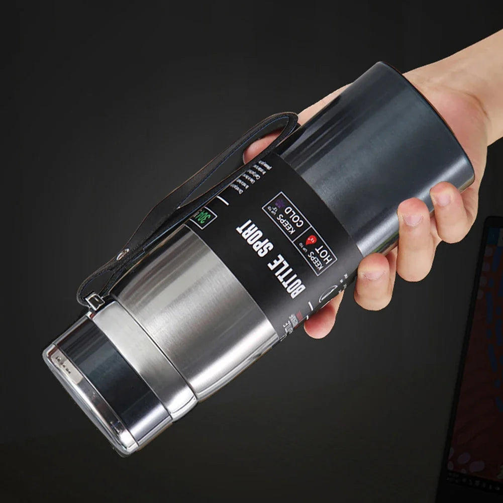 1L Insulated Thermal Cup with Handle Keep Cold and Hot Water Bottle Stainless Steel Vacuum Flasks Thermos Bottle for Outdoor Spo