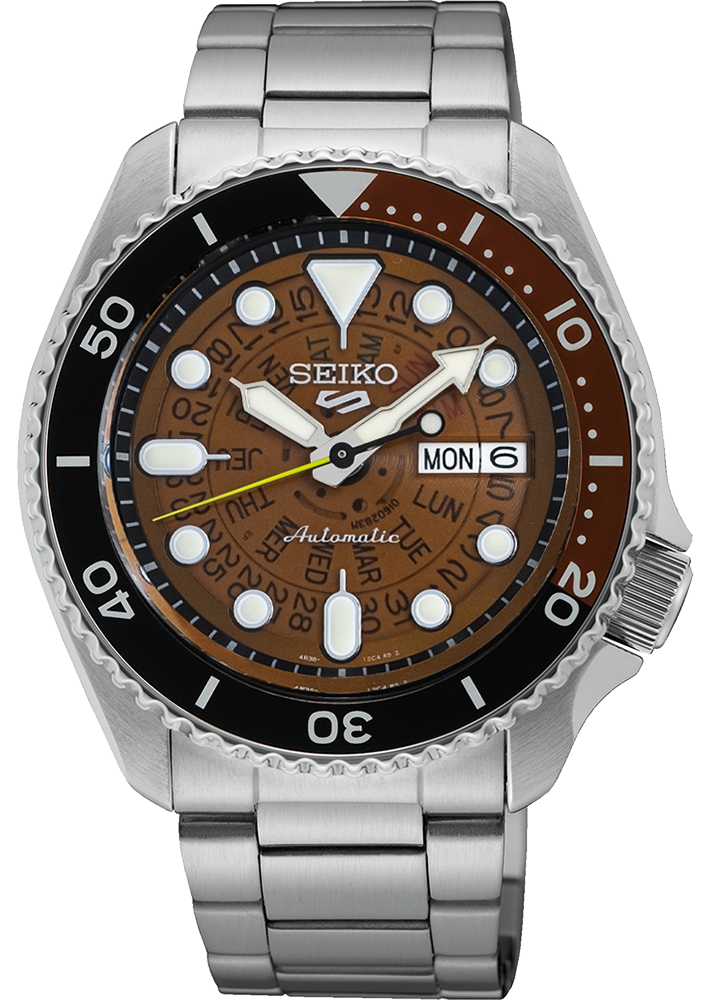 Seiko 5 Sports Sonar Special Edition Brown Dial Silver Steel Strap Watch For Men - SRPJ47K1 wholesalehk.shop