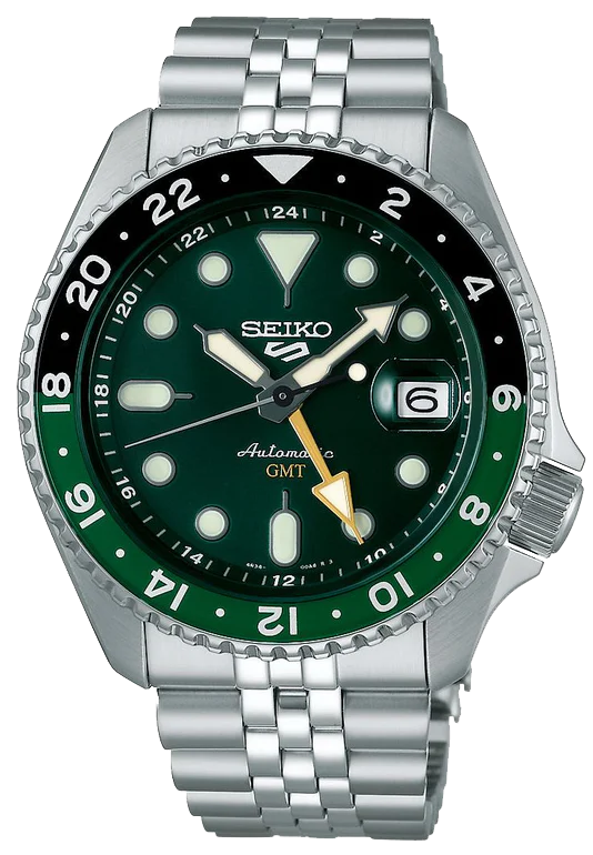 Seiko 5 Sports SKX GMT Automatic Green Dial Silver Steel Strap Watch For Men - SSK035K1 wholesalehk.shop