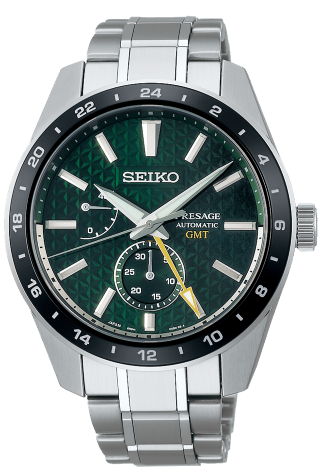 Seiko Presage Sharp Edged Series GMT Green Dial Silver Steel Strap Watch For Men - SPB219J1 wholesalehk.shop