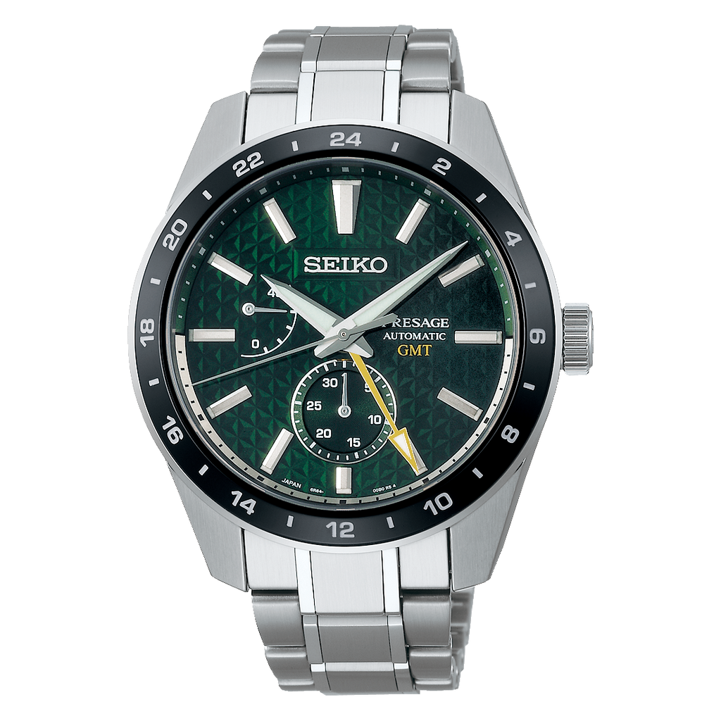 Seiko Presage Sharp Edged Series GMT Green Dial Silver Steel Strap Watch For Men - SPB219J1 wholesalehk.shop