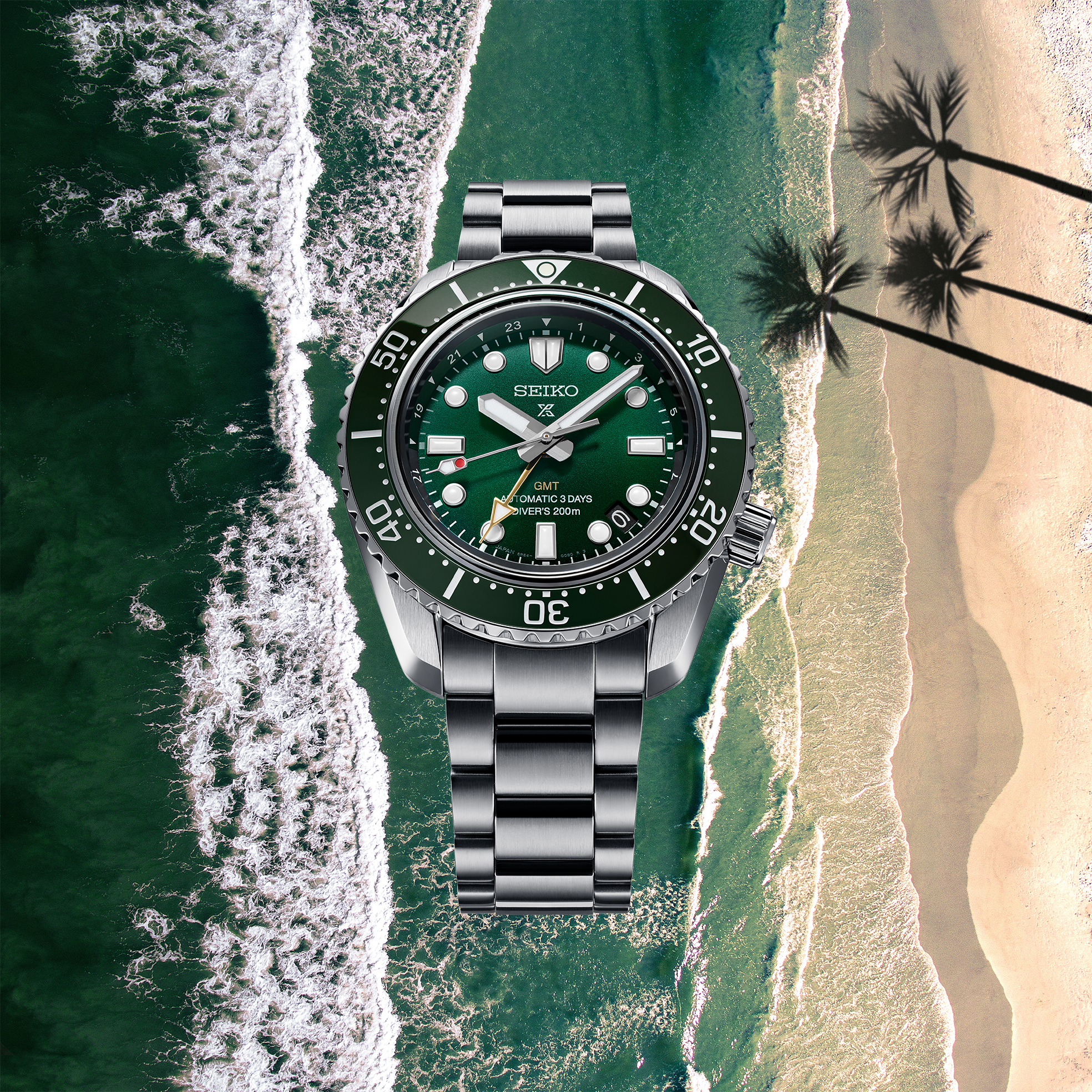 Seiko Prospex GMT Divers Automatic Marine Green Dial Silver Steel Strap Watch For Men - SPB381J1 wholesalehk.shop